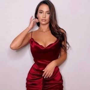 House of CB London red wine colored silk dress